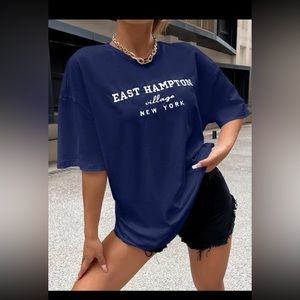 Drop Shoulder Letter Embroidery Top